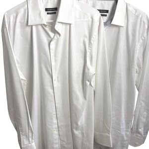 Lot of 2 Bugatchi Mens White Diamond Textured Stretch Cotton Dress Shirt
